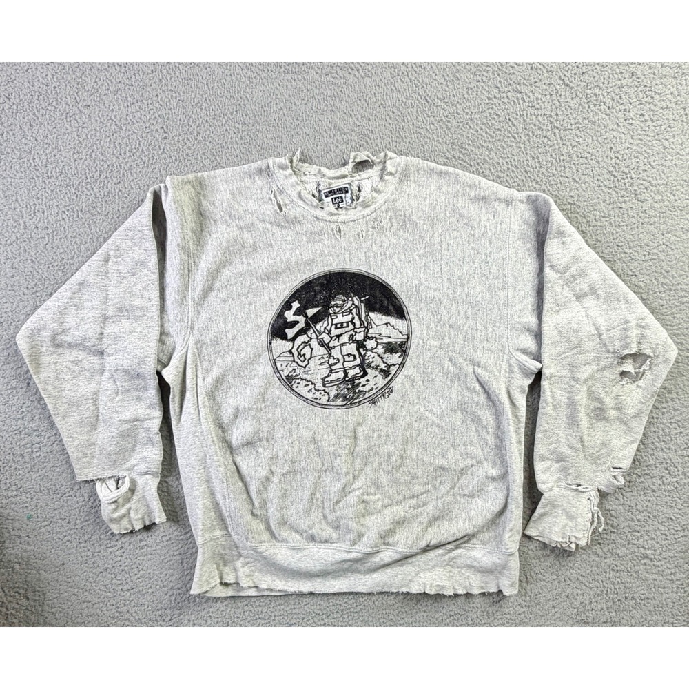 VTG Shitty Gold Destroyed Lee Distressed Astronaut Sweatshirt XL Made In USA